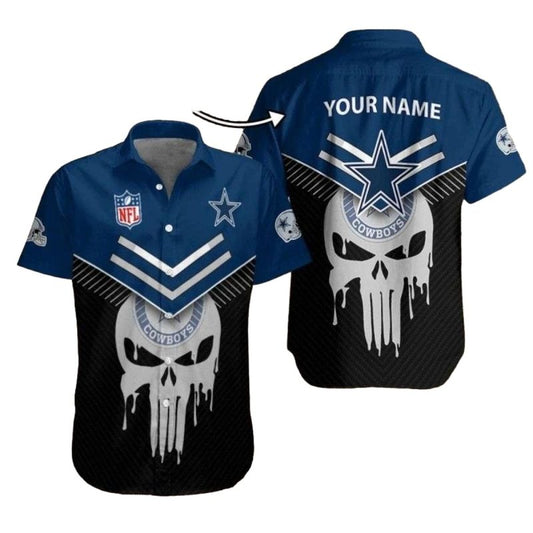 Personalized Dallas Cowboys Fearless Defender Skull Black And Blue Hawaiian Shirt - Moonbestprint
