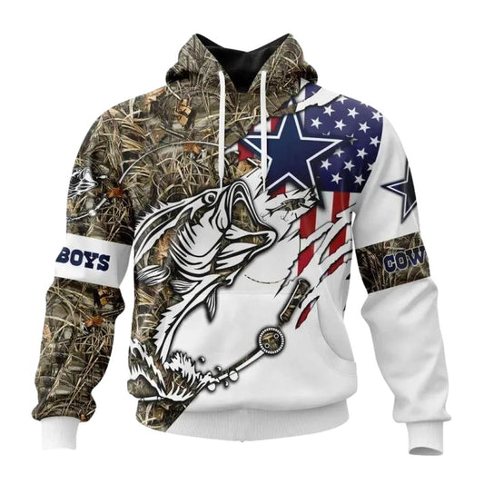 Personalized Dallas Cowboys Fishing And Us Flag AOP Hoodie - Moonbestprint