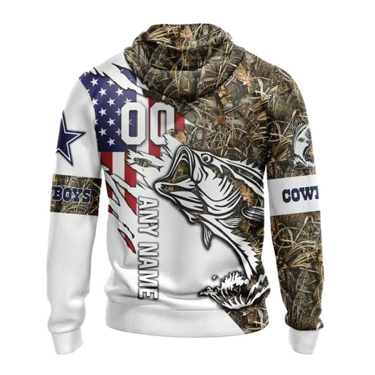 Personalized Dallas Cowboys Fishing And Us Flag AOP Hoodie - Moonbestprint