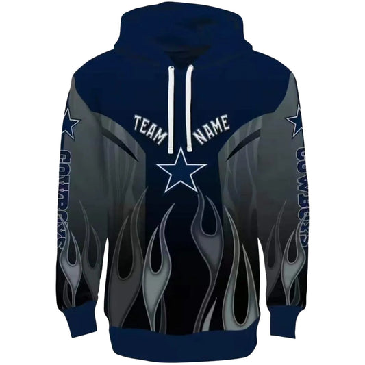 Personalized Dallas Cowboys Flame Design Blue AOP Hoodie - Moonbestprint