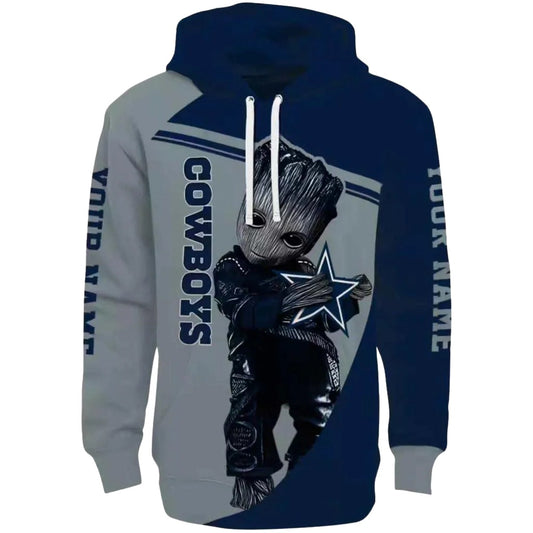 Personalized Dallas Cowboys Groot Blue AOP Hoodie - Moonbestprint