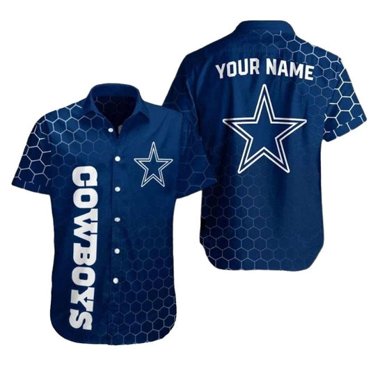 Personalized Dallas Cowboys Hexagonal Cool Blue Hawaiian Shirt - Moonbestprint