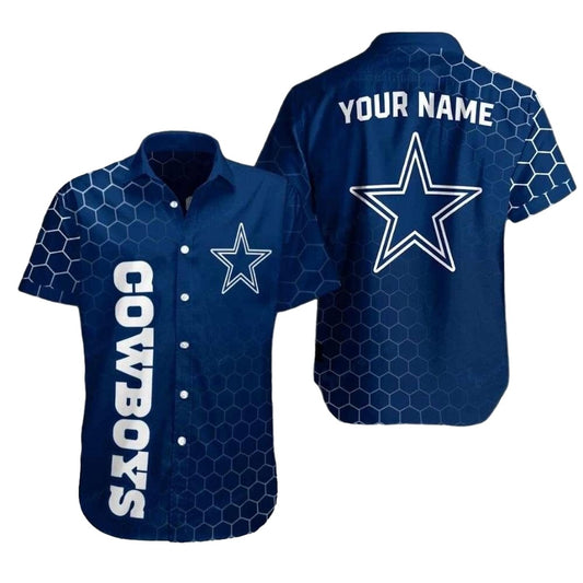 Personalized Dallas Cowboys Hexagonal Cool Blue Hawaiian Shirt - Moonbestprint