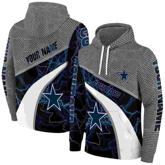 Personalized Dallas Cowboys Hexagonal Mesh Blue Black Gray AOP Hoodie - Moonbestprint