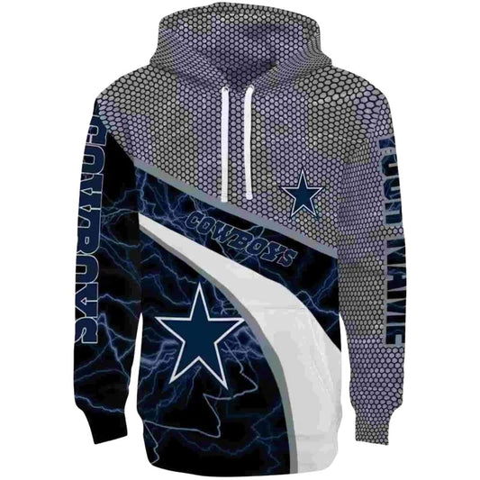 Personalized Dallas Cowboys Hexagonal Mesh Blue Black Gray AOP Hoodie - Moonbestprint