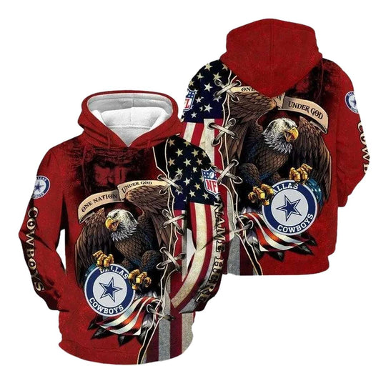 Personalized Dallas Cowboys Logo And Eagle One Nation Under God AOP Hoodie - Moonbestprint