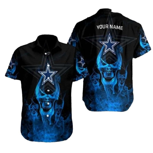 Personalized Dallas Cowboys Logo And Mystic Flame Skull Hawaiian Shirt - Moonbestprint