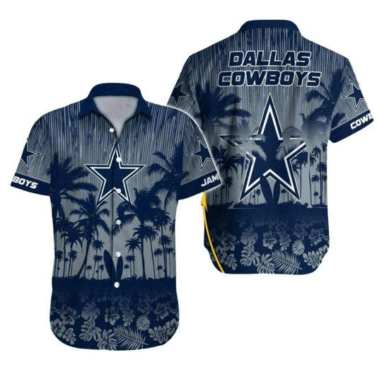 Personalized Dallas Cowboys Logo And Sunset Palm Tree Scene Hawaiian Shirt - Moonbestprint