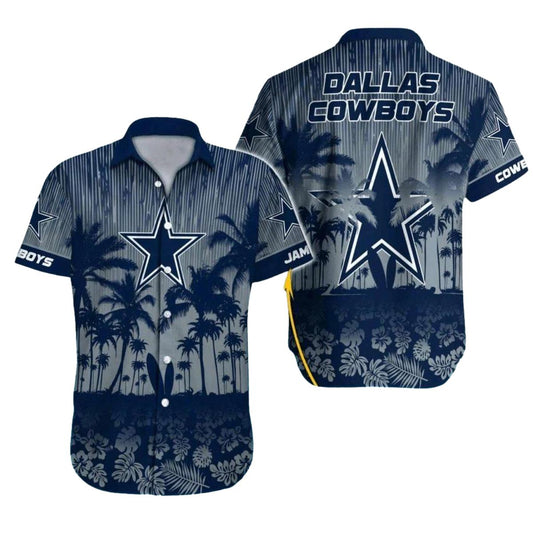 Personalized Dallas Cowboys Logo And Sunset Palm Tree Scene Hawaiian Shirt - Moonbestprint