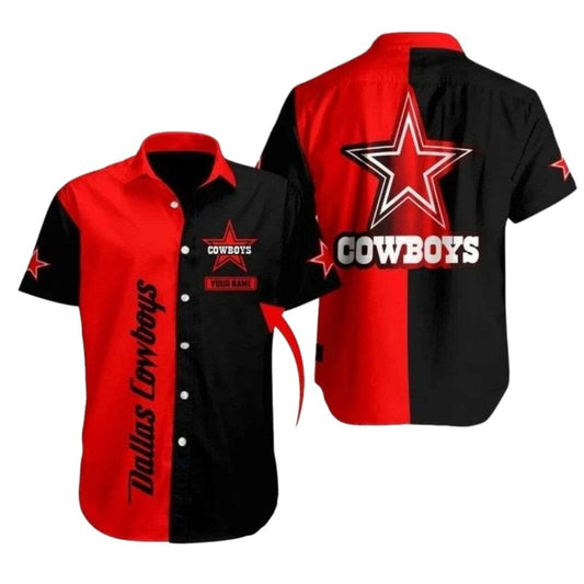 Personalized Dallas Cowboys Logo Black And Red Pattern Hawaiian Shirt - Moonbestprint