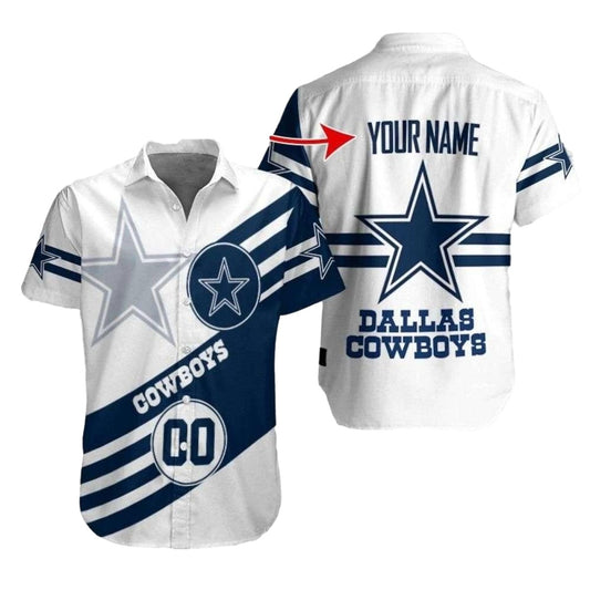 Personalized Dallas Cowboys Logo Classic White And Navy Hawaiian Shirt - Moonbestprint
