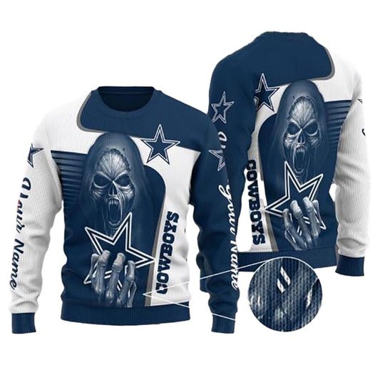 Personalized Dallas Cowboys Logo Grim Reaper Dead Skull Ugly Sweater -  Moonbestprint