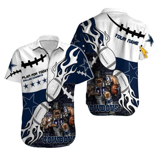 Personalized Dallas Cowboys Logo Mascot And Flame Ball Hawaiian Shirt - Moonbestprint