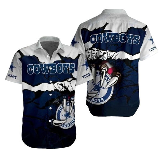 Personalized Dallas Cowboys Logo Retro Blue And White Hawaiian Shirt - Moonbestprint