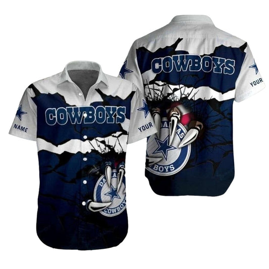 Personalized Dallas Cowboys Logo Retro Blue And White Hawaiian Shirt - Moonbestprint