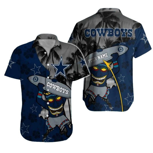 Personalized Dallas Cowboys Logo Tiki Surfer Palm Beach Hawaiian Shirt - Moonbestprint