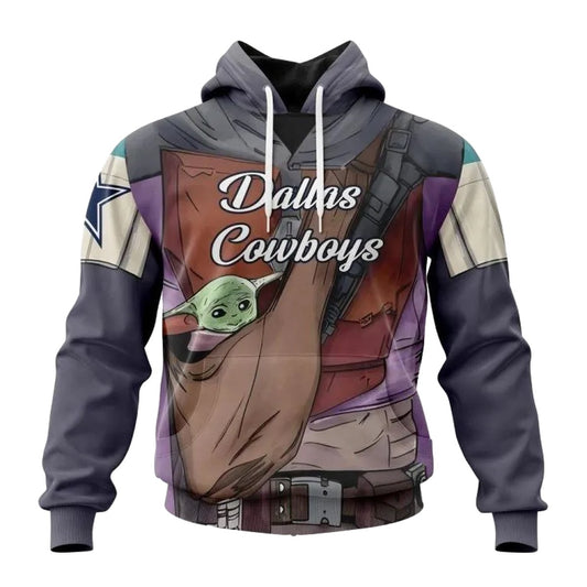 Personalized Dallas Cowboys Mandalorian And Baby Yoda AOP Hoodie - Moonbestprint