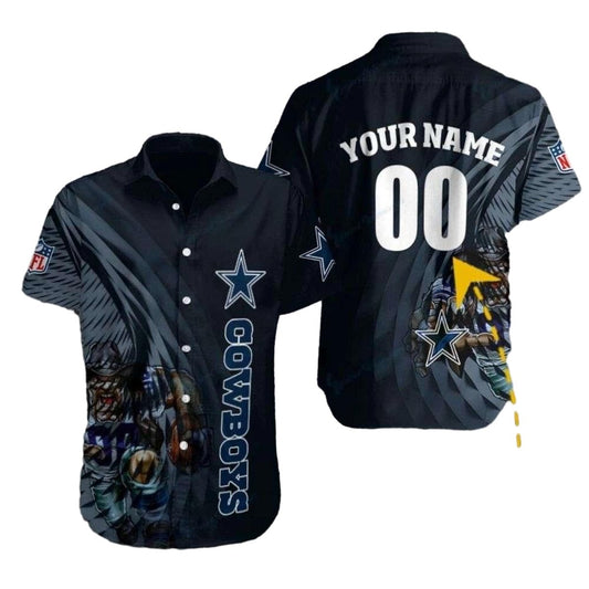 Personalized Dallas Cowboys Mascot Action Blitz Hawaiian Shirt - Moonbestprint