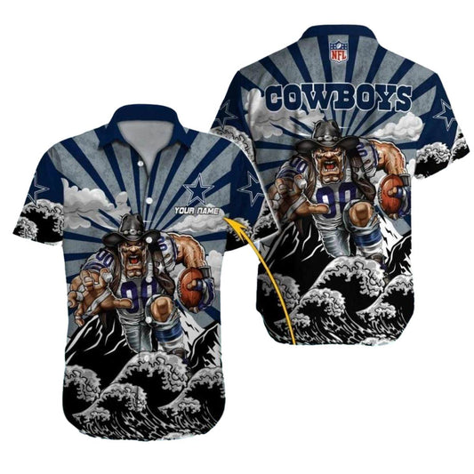 Personalized Dallas Cowboys Mascot With Rising Sun Football Beast Hawaiian Shirt - Moonbestprint