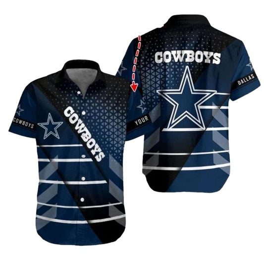 Personalized Dallas Cowboys Navy Grey Starry Night Hawaiian Shirt - Moonbestprint