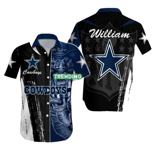 Personalized Dallas Cowboys Night Rush Black And Blue Hawaiian Shirt - Moonbestprint