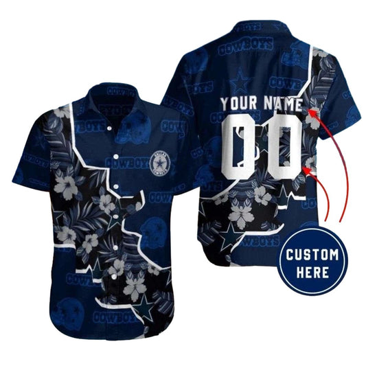 Personalized Dallas Cowboys Nightshade Floral Black And Blue Hawaiian Shirt - Moonbestprint