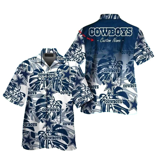 Personalized Dallas Cowboys Palm Leaves Navy And White Hawaiian Shirt - Moonbestprint