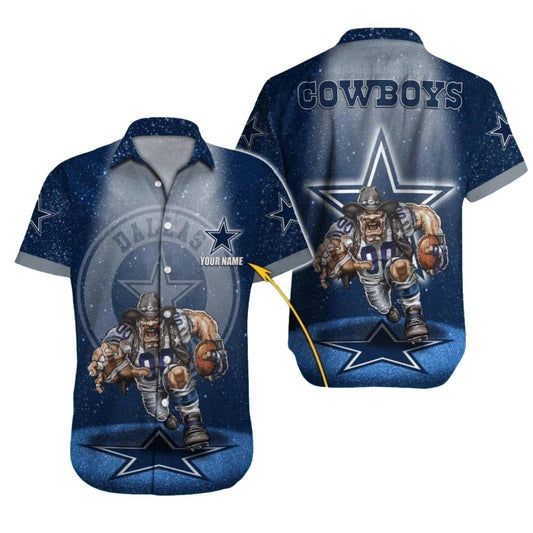 Personalized Dallas Cowboys Starry Night Football Beast With Mascot Hawaiian Shirt - Moonbestprint