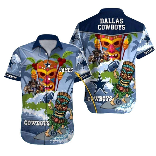 Personalized Dallas Cowboys Tiki Surfing Funny Palm Trees Hawaiian Shirt - Moonbestprint