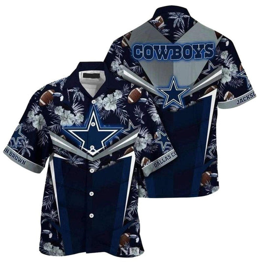 Personalized Dallas Cowboys Tropical Leaves And Balls Hawaiian Shirt - Moonbestprint
