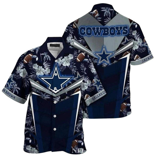 Personalized Dallas Cowboys Tropical Leaves And Balls Hawaiian Shirt - Moonbestprint
