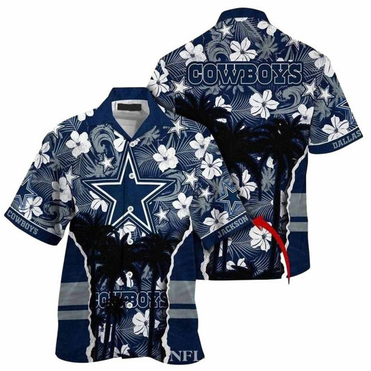 Personalized Dallas Cowboys Tropical Silhouette Hawaiian Shirt - Moonbestprint