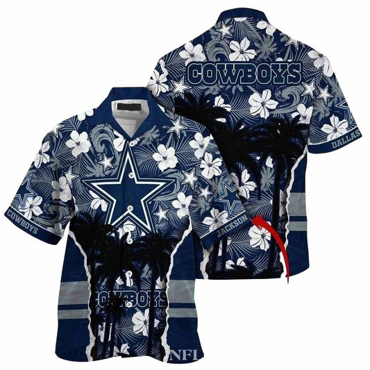 Personalized Dallas Cowboys Tropical Silhouette Hawaiian Shirt - Moonbestprint