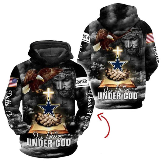 Personalized Dallas Cowboys Us Flag Jesus And Logo AOP Hoodie - Moonbestprint