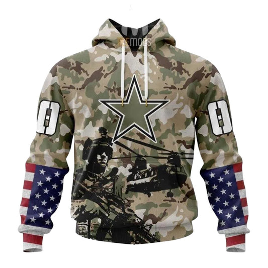 Personalized Dallas Cowboys Veteran Salute To Service AOP Hoodie - Moonbestprint