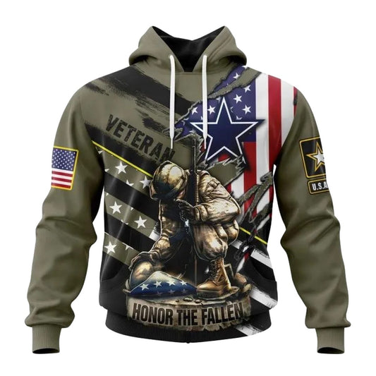 Personalized Dallas Cowboys Veterans Kneeling Soldier AOP Hoodie - Moonbestprint