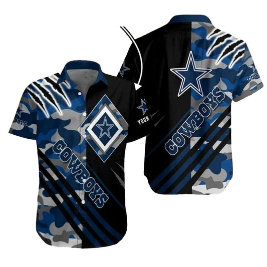 Personalized Dallas Cowboys Vintage Blue Camo Hawaiian Shirt - Moonbestprint