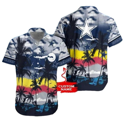 Personalized Dallas Cowboys Vintage Tropical Sunset Hawaiian Shirt - Moonbestprint