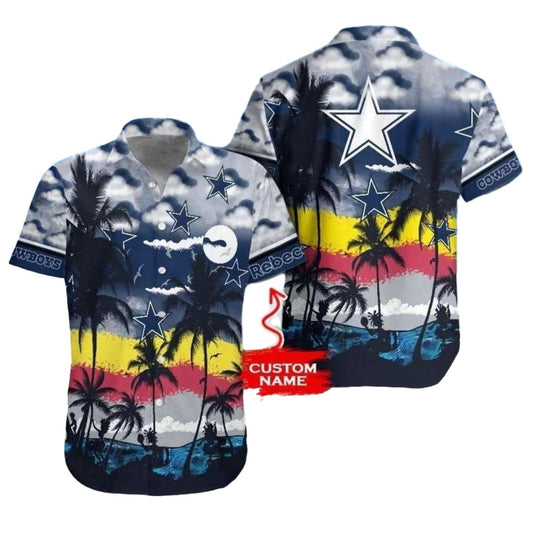 Personalized Dallas Cowboys Vintage Tropical Sunset Hawaiian Shirt - Moonbestprint