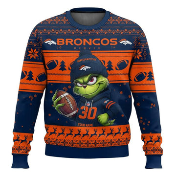Personalized Denver Broncos Grinch Ugly Christmas Sweater, NFL Christmas Sweater Moonbestprint