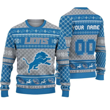 Personalized Detroit Lions Ugly Christmas Sweater, NFL Christmas Sweater Moonbestprint