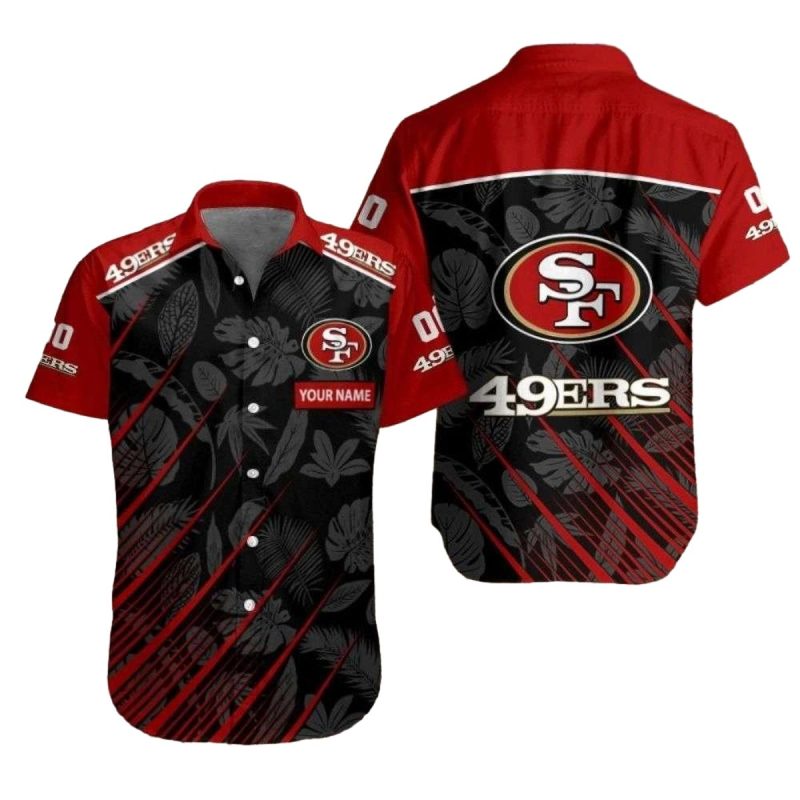 Personalized Elegant Monochrome Leaves San Francisco 49ers Hawaiian Shirt - Moonbestprint