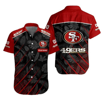 Personalized Elegant Monochrome Leaves San Francisco 49ers Hawaiian Shirt - Moonbestprint