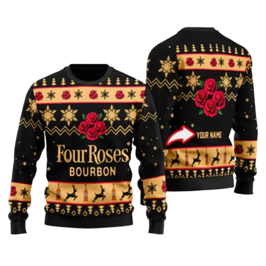Personalized Funny Four Roses Bourbon Ugly Christmas Sweater – Moonbestprint