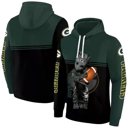 Personalized Green Bay Packers Baby Groot Green Black Aop Hoodie - Moonbestprint