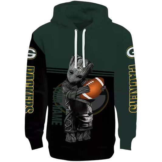 Personalized Green Bay Packers Baby Groot Green Black Aop Hoodie - Moonbestprint
