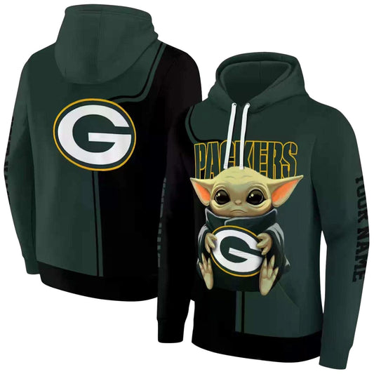 Personalized Green Bay Packers Baby Yoda Green Black Aop Hoodie - Moonbestprint