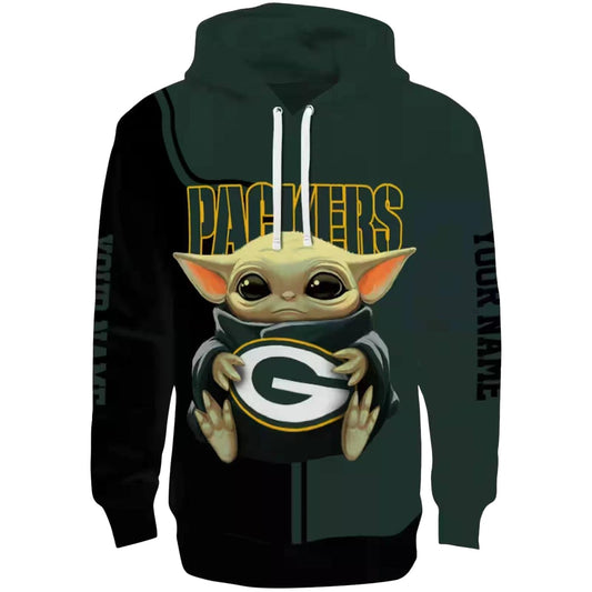 Personalized Green Bay Packers Baby Yoda Green Black Aop Hoodie - Moonbestprint