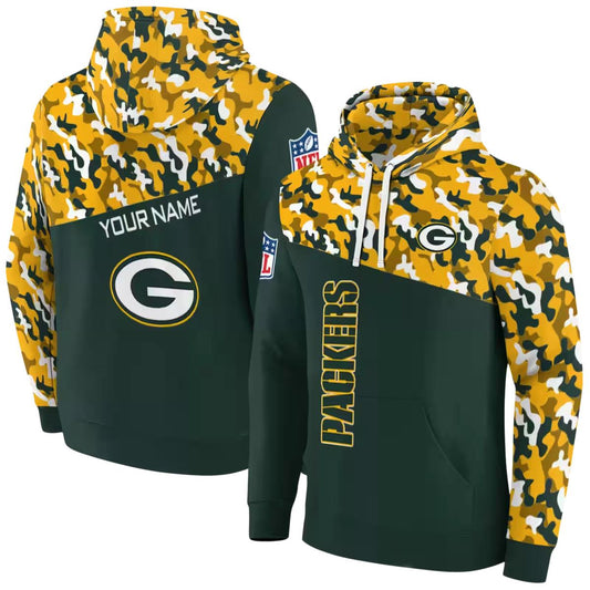 Personalized Green Bay Packers Camo Pattern Green Aop Hoodie - Moonbestprint
