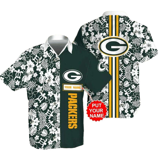 Personalized Green Bay Packers Floral Stripe Green Hawaiian Shirt - Moonbestprint